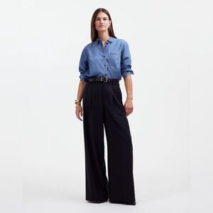 Madewell The Harlow Superwide Leg Trouser Brushed Twill Black High Rise US 0 NWT